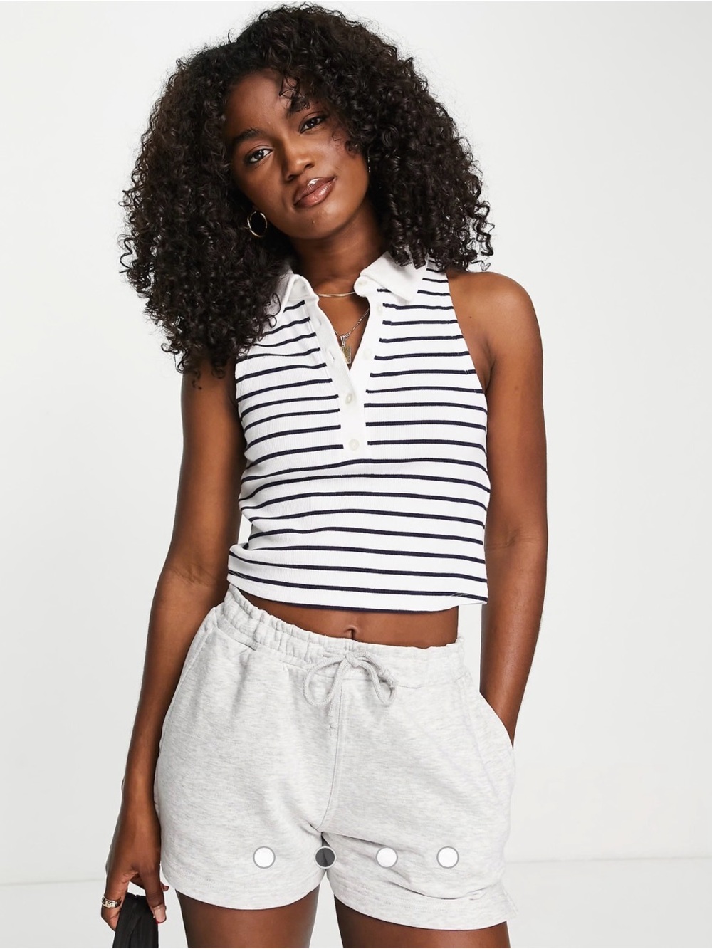 Abercrombie Striped Sleeveless Golf Polo Crop Top in White and Navy - Large